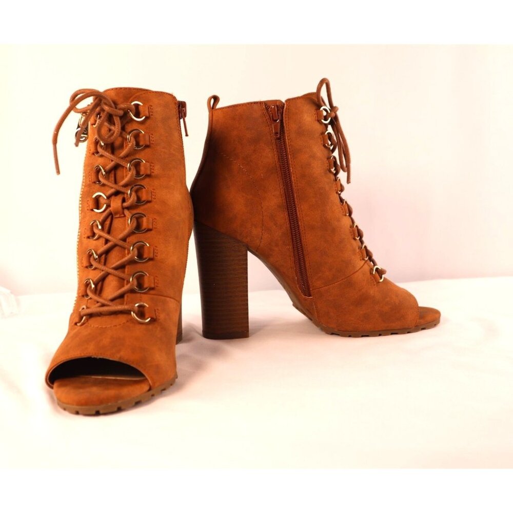 GBG by Guess Faux Suede Lace-Up Peep Toe Ankle Booties with Side Zipper Size 8.5
